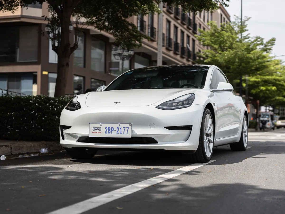 Modern electric car parked on a suburban street