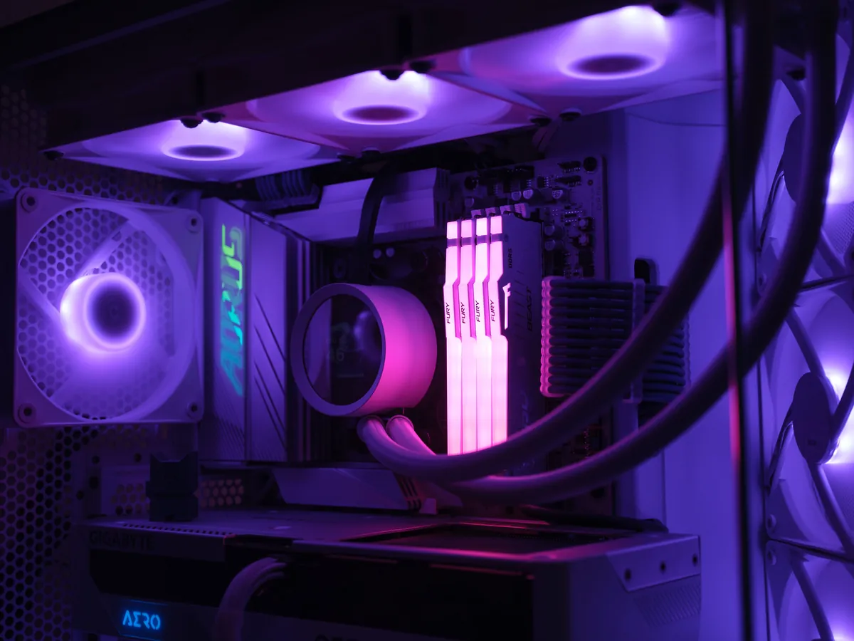 Graphics card installed inside an open PC case