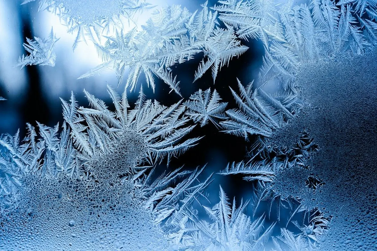 Frost crystals on a cold single-pane window
