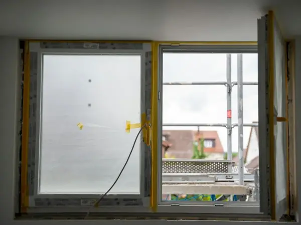 New replacement window being fitted into a wall opening